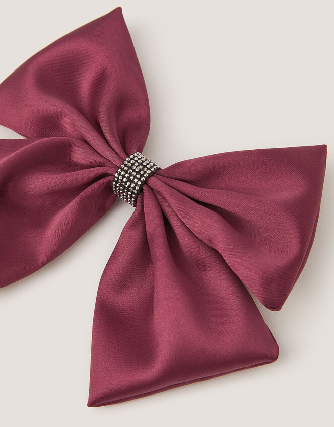 Satin Bow Hair Clip, Red (BURGUNDY), large