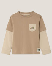 Explore Graphic Long Sleeve T-Shirt, Camel (BEIGE), large