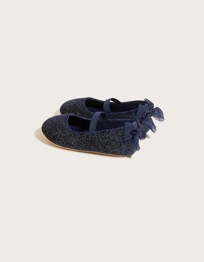 Glitter Velvet Bow Walkers, Blue (NAVY), large