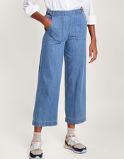 Harper Crop Wide Leg Pull-On Jeans Shorter Length, Blue (DENIM BLUE), large