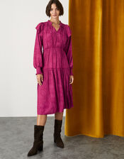 Satin Jacquard Midi Dress, Pink (PINK), large