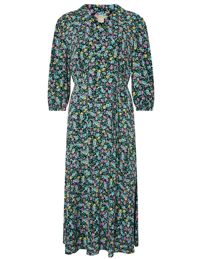 Ditsy Floral Print Collar Dress, Blue (NAVY), large