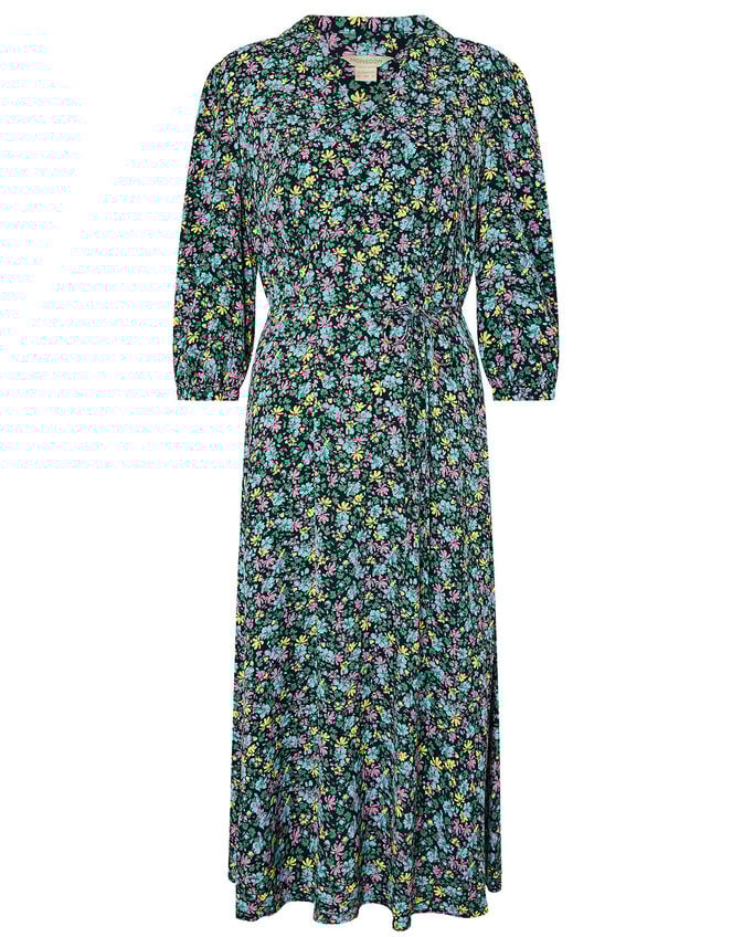 Ditsy Floral Print Collar Dress, Blue (NAVY), large