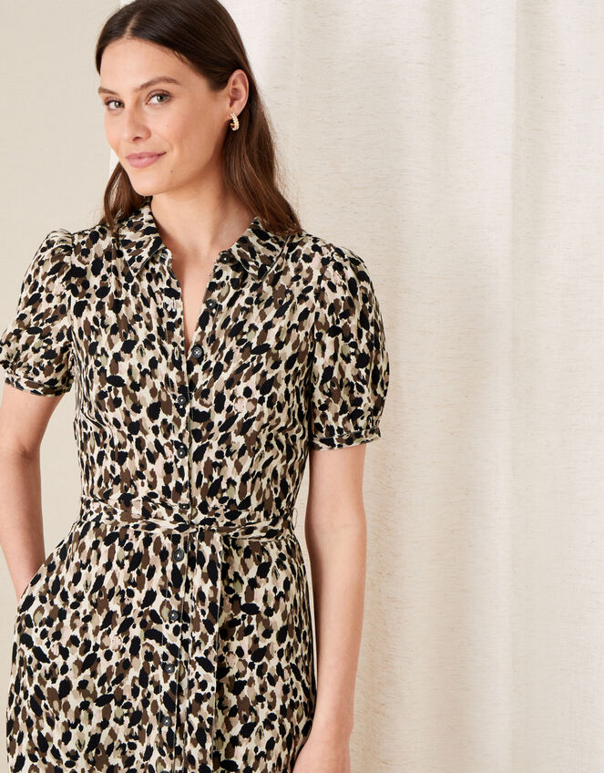 Animal Print Shirt Dress, Brown (BROWN), large