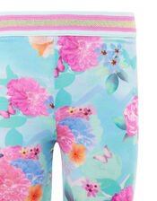 Floral Print Leggings, Blue (TURQUOISE), large