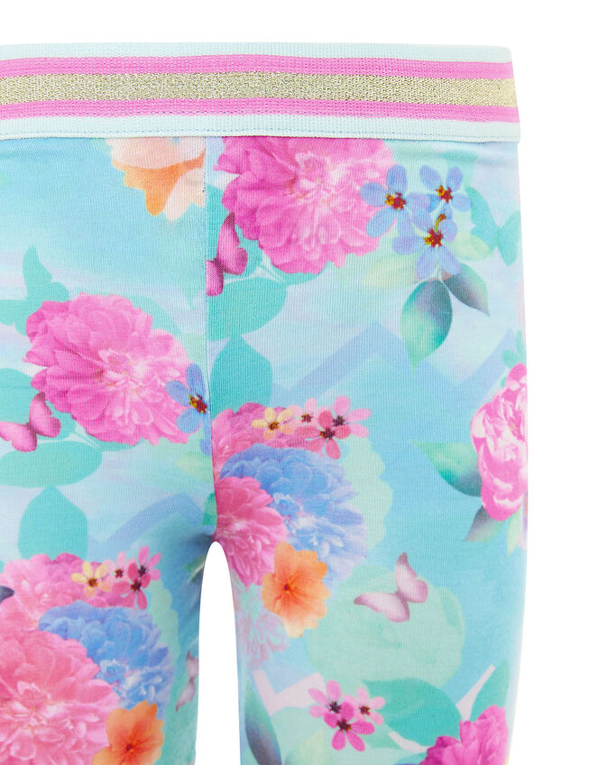 Floral Print Leggings, Blue (TURQUOISE), large
