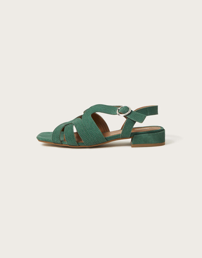 Suede Crossover Flat Sandals, Green (GREEN), large