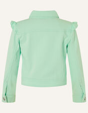 Ruffle Denim Jacket , Blue (AQUA), large