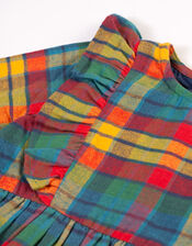 Frugi Ruffle Check Smock Dress, Multi (MULTI), large