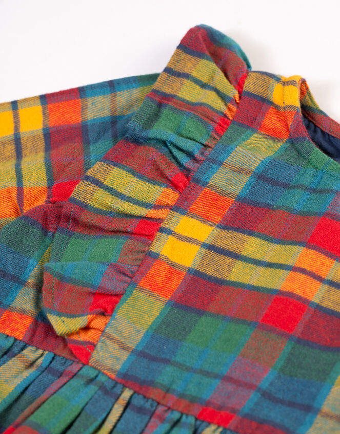 Frugi Ruffle Check Smock Dress, Multi (MULTI), large