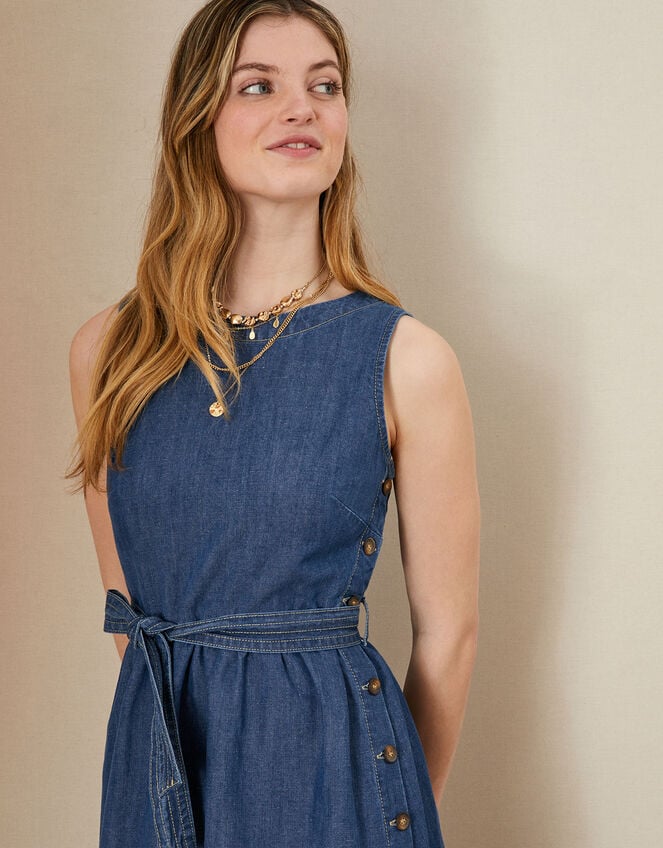 Hemp Denim Sleeveless Tiered Dress, Blue (DENIM BLUE), large