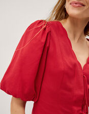 Willa Puff Sleeve Tie Front Top, Red (RED), large