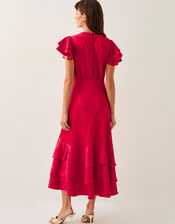 Ester Satin Ruffle Midi Dress, Red (RED), large