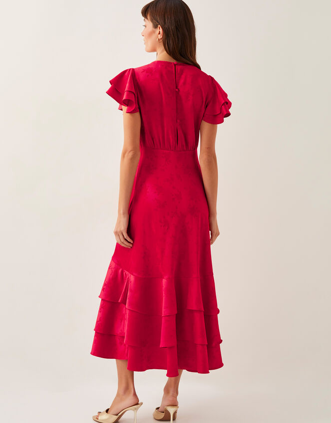 Ester Satin Ruffle Midi Dress, Red (RED), large