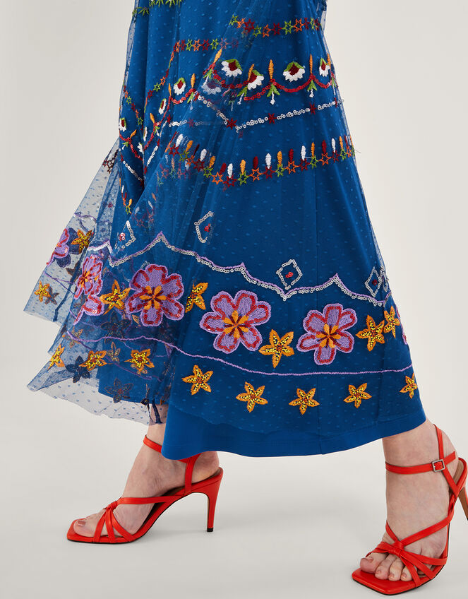 Theodora Embroidered Maxi Dress, Blue (BLUE), large
