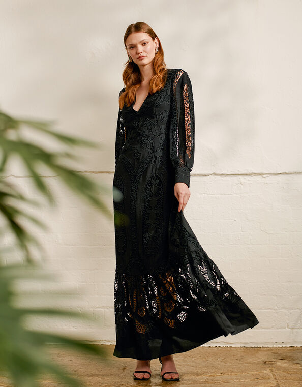 Harlow Lace Maxi Dress, Black (BLACK), large