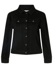 Puff Sleeve Denim Jacket, Black (BLACK), large