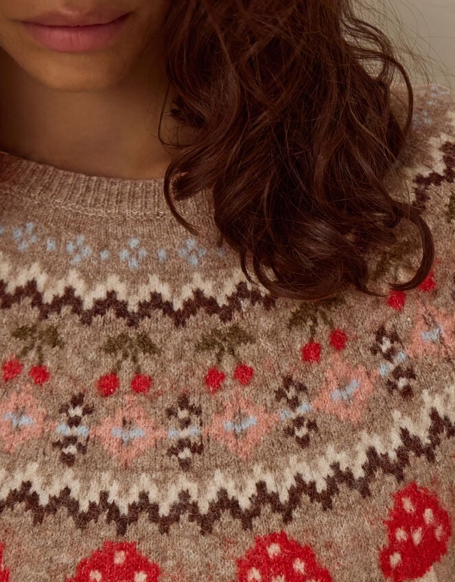 Mia Mushroom Fair Isle Jumper, Mink (MINK), large