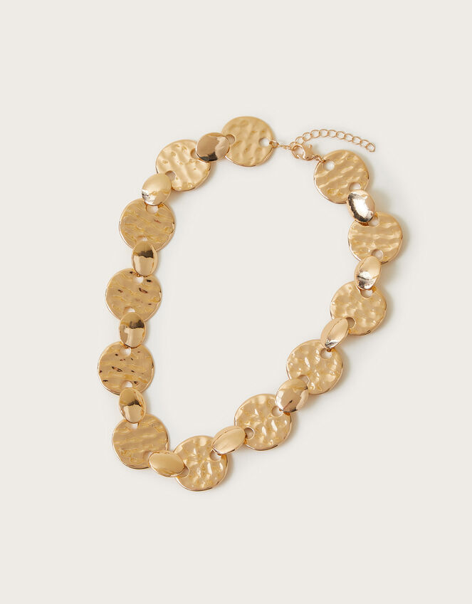 Chunky Hammered Disc Necklace, , large
