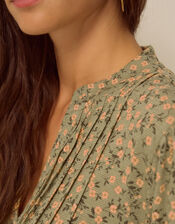 Deena Ditsy Floral Jersey Blouse, Green (GREEN), large