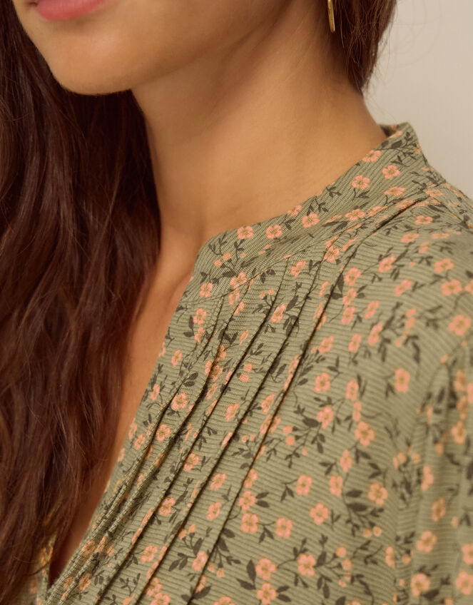 Deena Ditsy Floral Jersey Blouse, Green (GREEN), large
