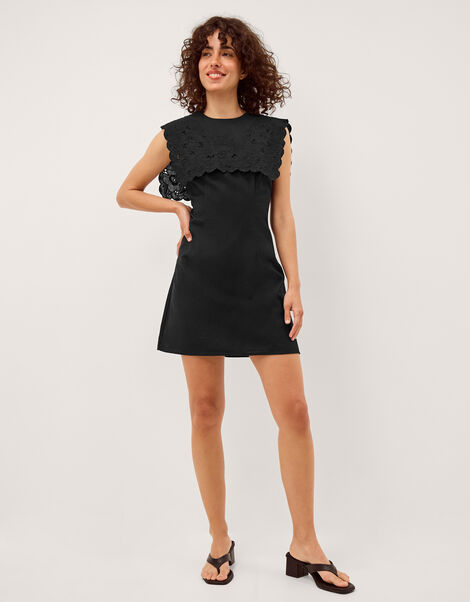 Lexi Embroidered Bib Mini Dress, Black (BLACK), large