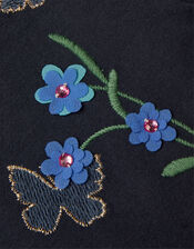 Floral Embellished Long Sleeve T-Shirt, Blue (NAVY), large