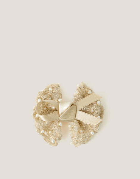 Pearl Lace Bow Hair Clip, , large