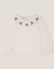 Embroidered Collar Top, Ivory (IVORY), large