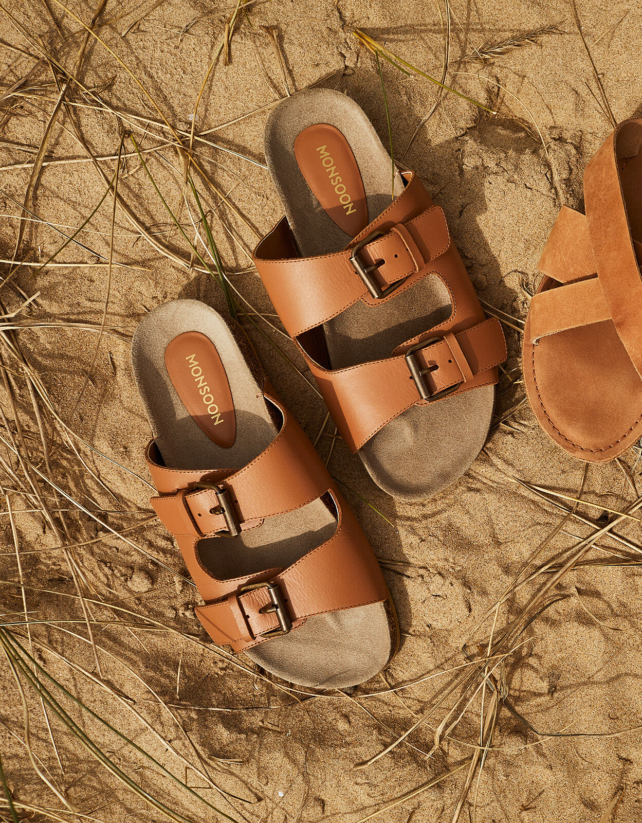 Tan double strap shop sandals