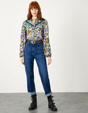 Floral Lace Detail Blouse in Sustainable Viscose, Green (GREEN), large