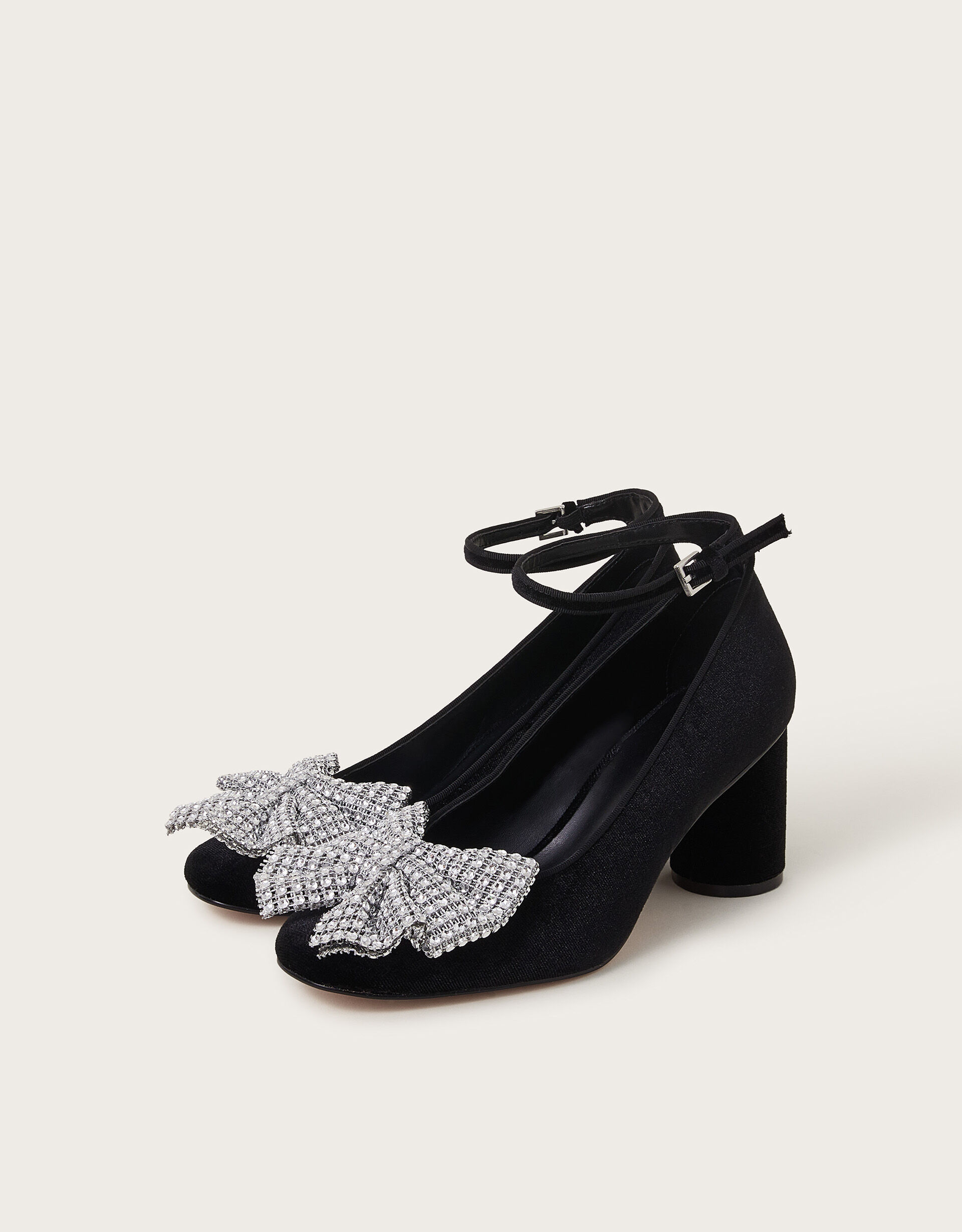 Diane Diamante Bow Velvet Heels Black