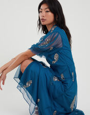 Melissa Feather Embellished Shirt Dress, Blue (AQUA), large
