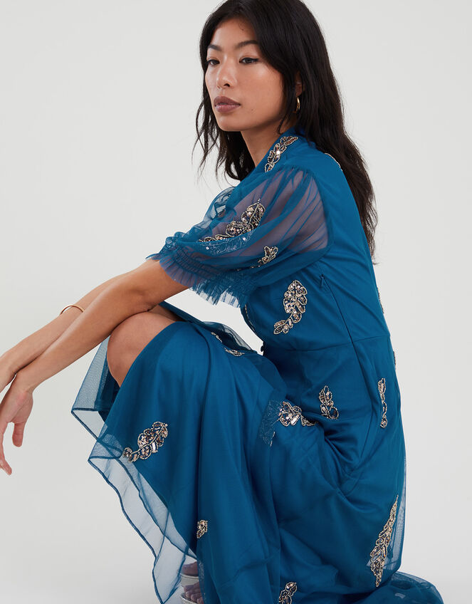 Melissa Feather Embellished Shirt Dress, Blue (AQUA), large