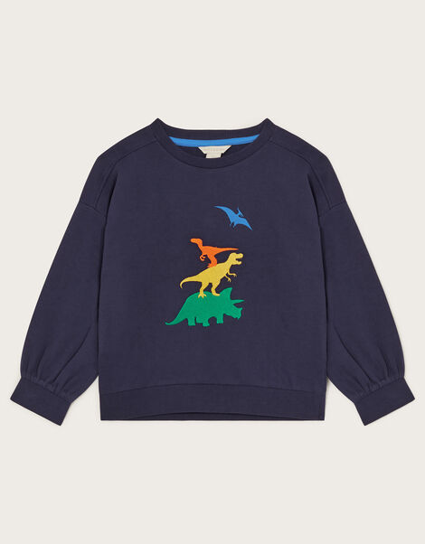 Embroidered Dinosaur Sweatshirt, Blue (NAVY), large