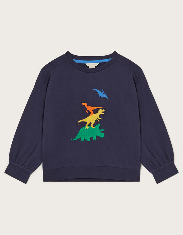 Embroidered Dinosaur Sweatshirt, Blue (NAVY), large