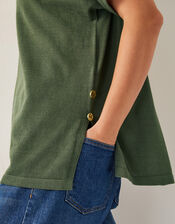 Cloe Knitted Collar Top, Green (KHAKI), large