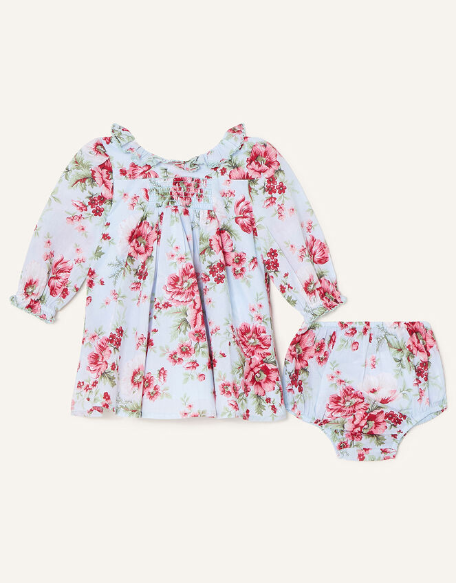 Newborn Floral Dress and Briefs, Blue (BLUE), large
