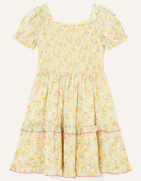Ditsy Print Shirred Dress Yellow, Yellow (YELLOW), large