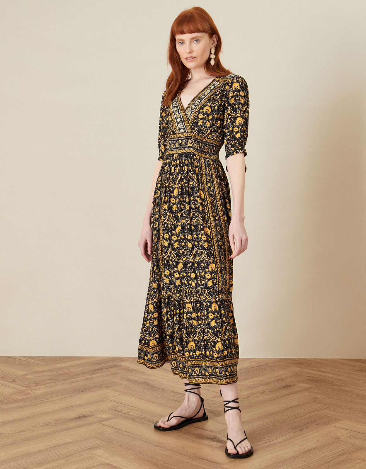 Ariel Heritage Print Midi Dress Black