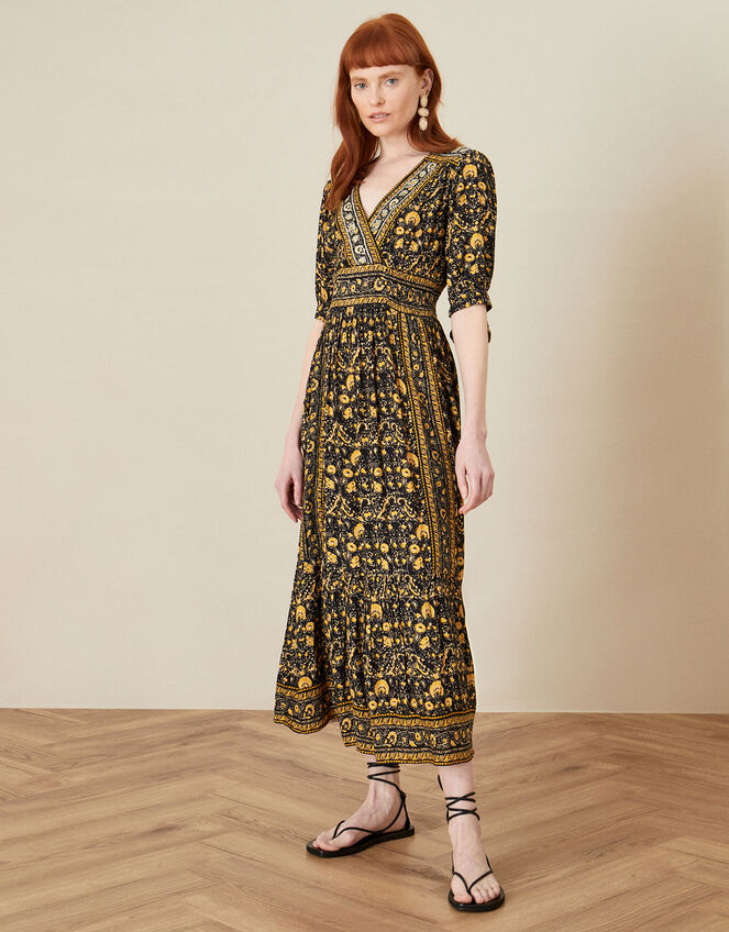Ariel Heritage Print Midi Dress, Black (BLACK), large