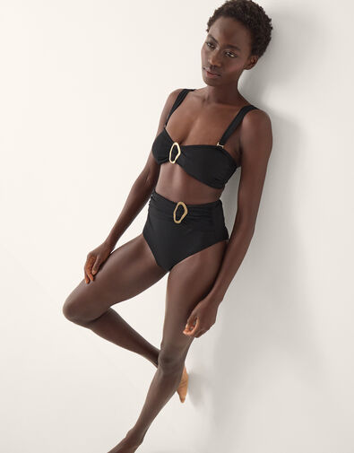 Cindy Molten Detail High Waist Bikini Bottom, Black (BLACK), large