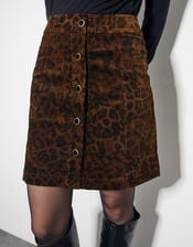Aida Leopard Print Button Mini Skirt, Brown (BROWN), large