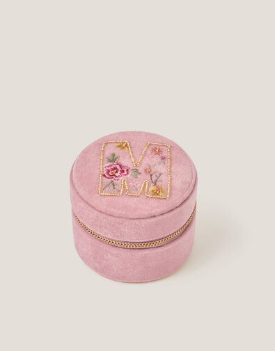 Floral Embroidered Initial Jewellery Box, Pink (PINK), large