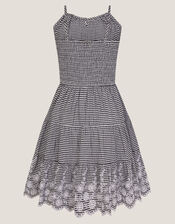 Embroidered Gingham Sun Dress, Black (BLACK), large