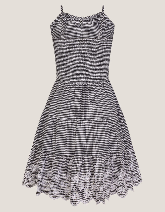 Embroidered Gingham Sun Dress, Black (BLACK), large