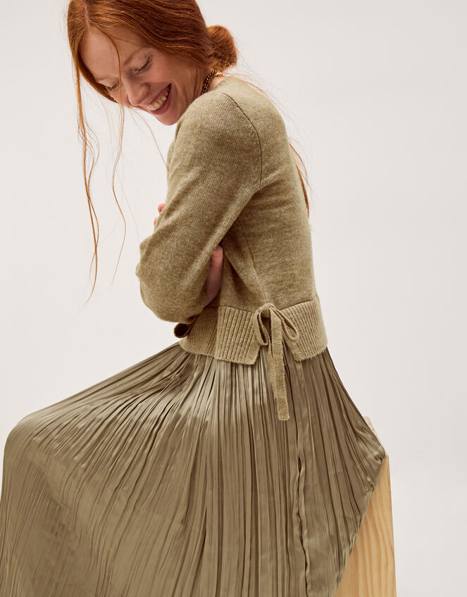 Nayla Jumper Pleated Midi Dress, Mink (MINK), large