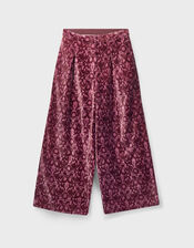 East Jude Print Velvet Wide Leg Trousers, Red (BERRY), large