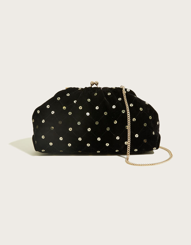 Sequin Clutch Bag, Black (BLACK), large