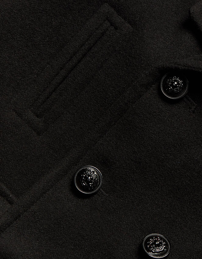 Double Breasted Peacoat with Hood, Black (BLACK), large